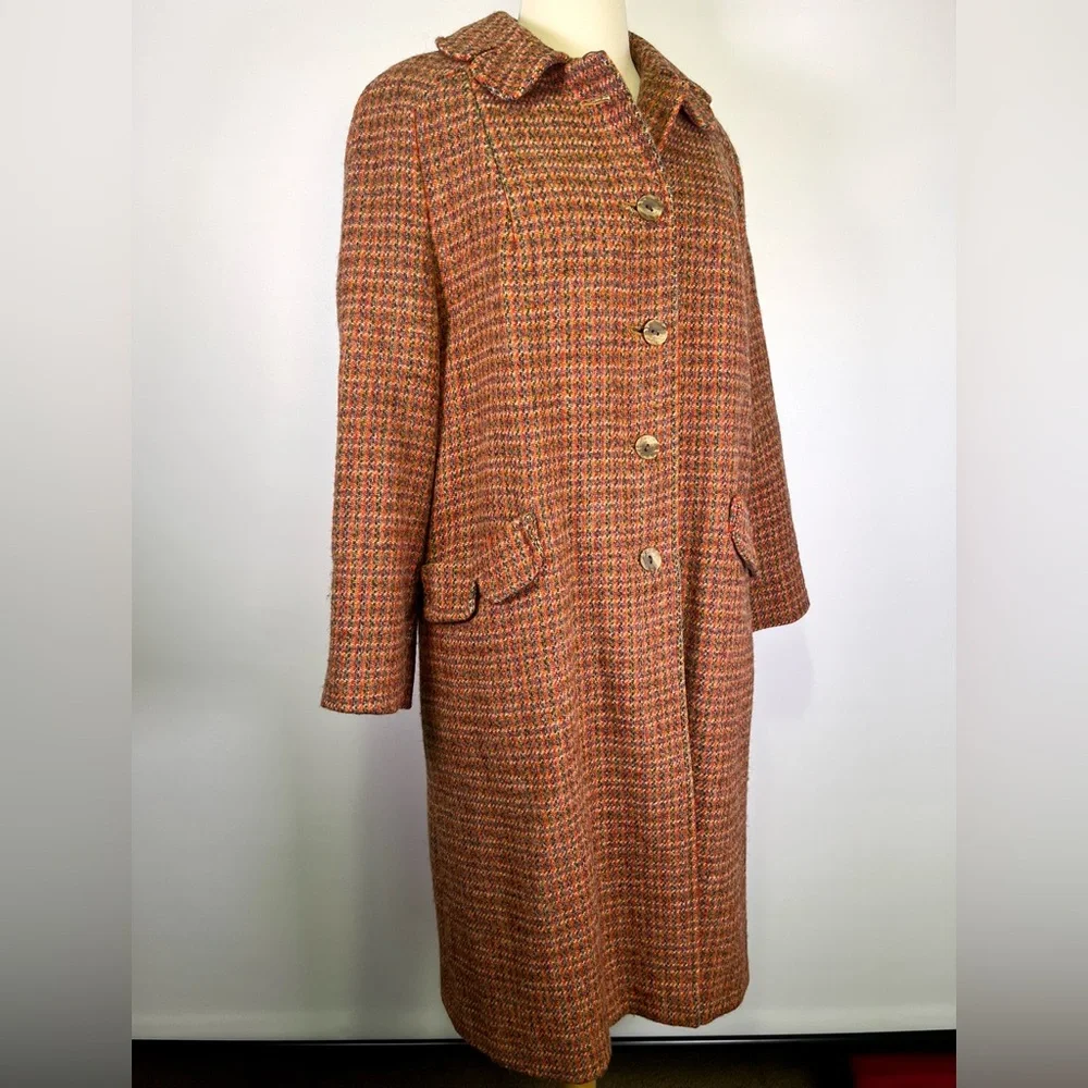 Vintage 60s/70s Harris Tweed Women’s Wool Overcoat Houndstooth Tar-Shire Mod - Picture 4 of 16